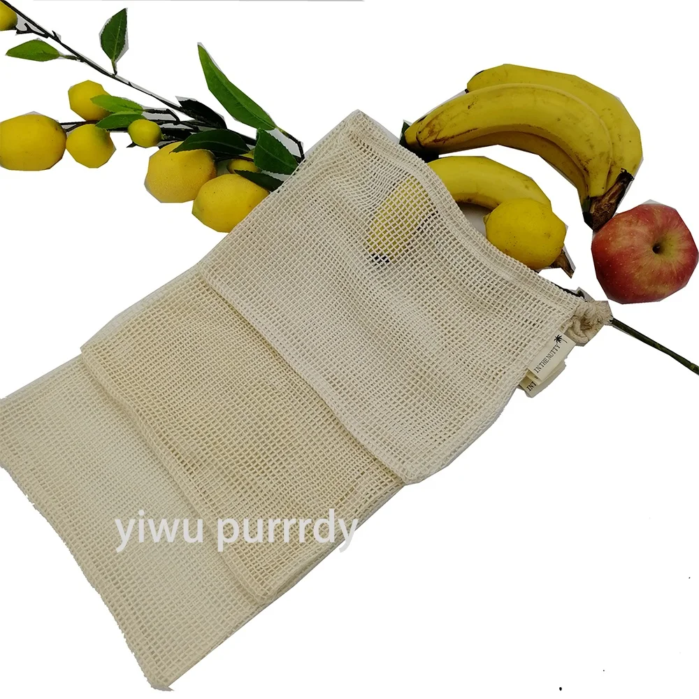 Sopurrrdy simple ecology washable and reusable grocery cotton mesh produce bag for vegetable and fruit