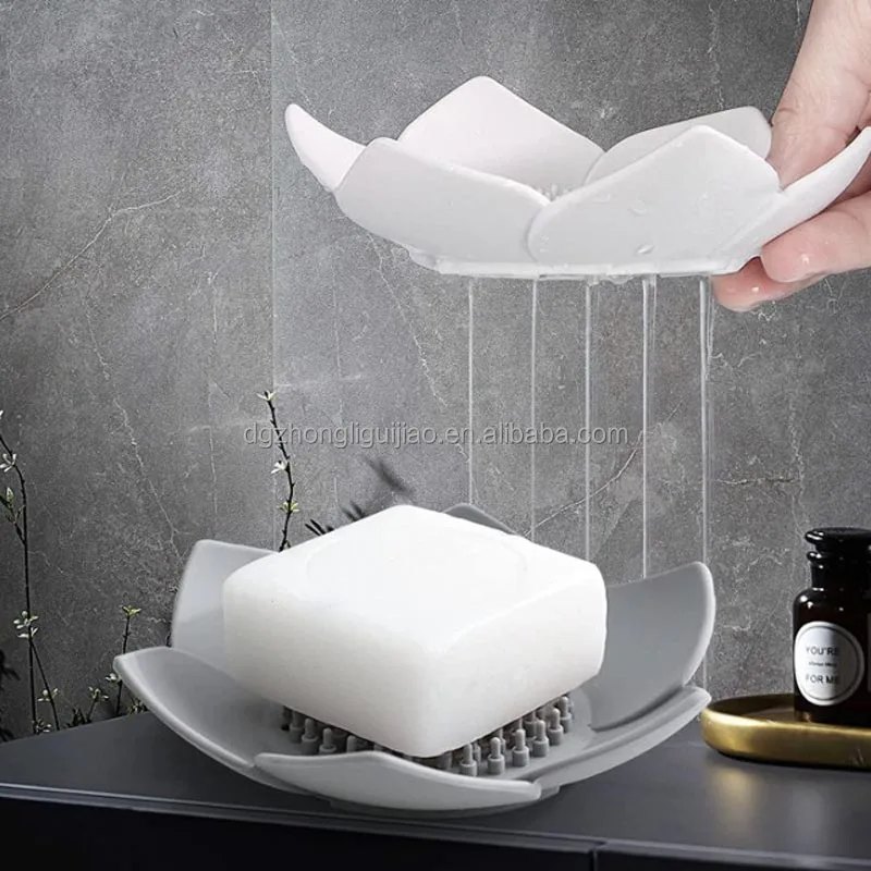 Creative Silicone  Dish Flowers Shaped Soap Tray with Drain Lotus  Soap Holder for Bathroom Shower Kitchen Toilet Home Hotel