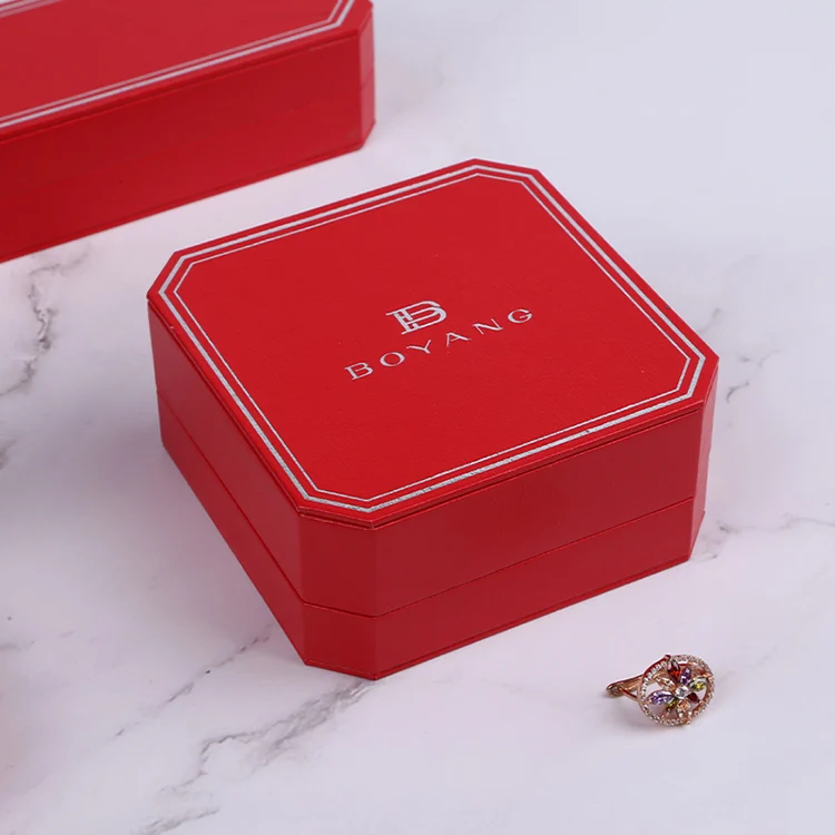 Boyang Customised Red Octagon Plastic Hinge Paper Jewelry Bangle Bracelet Packaging Box
