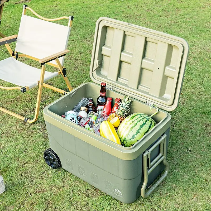 Insulated Box Portable Wheeled Car Outdoor Camping Picnic Ice Bucket Refrigerator Large Cooler Box With Wheels