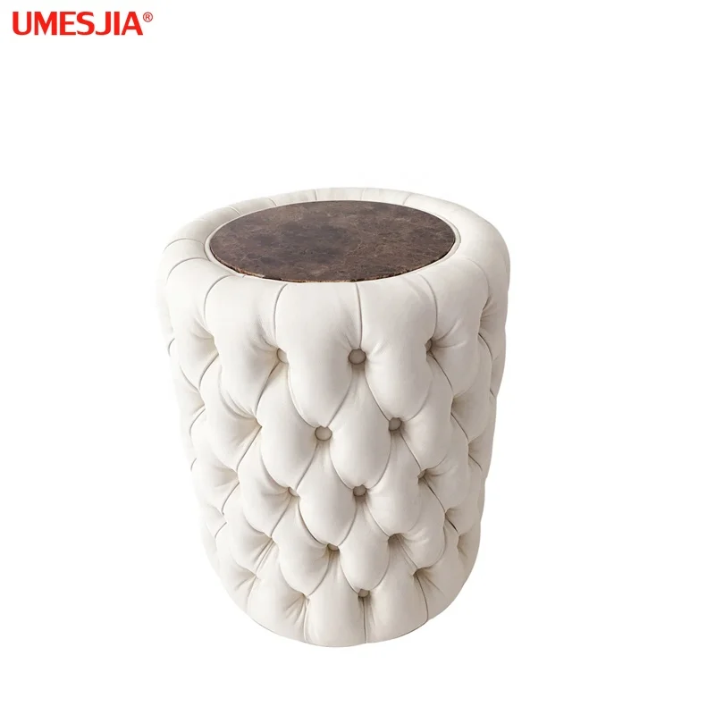 
Luxury Round Ottomans synthetic leather Quilted button Italian Designer Button Upholstered Ottoman 