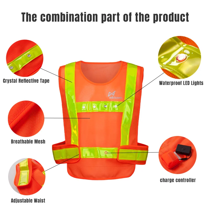 China Factory Hi Vis Reflective Safety Construction Vest Led Flashing Traffic Warning Breathable Clothing For Night Worker