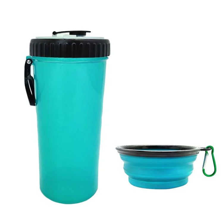 Hot Sale Portable Dog Drinking Water Bottle Outdoor Travel Pet Feeder Water and Food 2 in 1 Dog Water Bottle with Dog Food Bowls