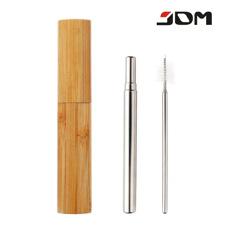 
Portable Retractable Stainless Steel Reusable Straws Collapsible Metal Telescopic Foldable Straws With bamboo Case 