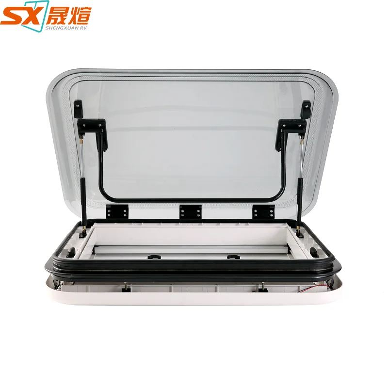 Aluminum outer frame ABS inner frame with LED lights, double glazed anti UV acrylic cover RV roof skylight