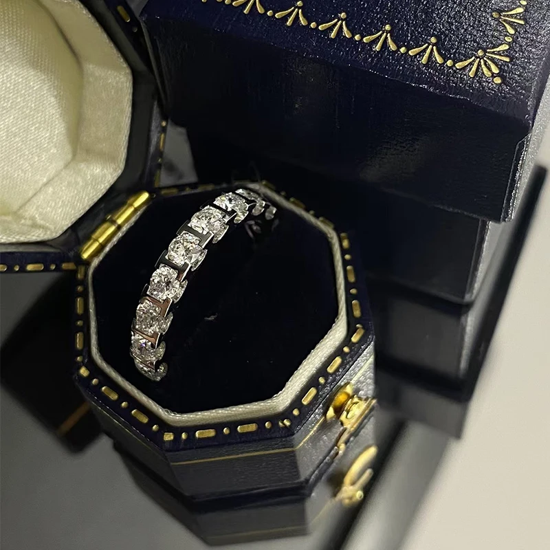 18K Real Gold Round Brilliant Eternity Band 3mm DEF VS Lab Diamond Iced Out Engagement Ring Wedding Band for Couple