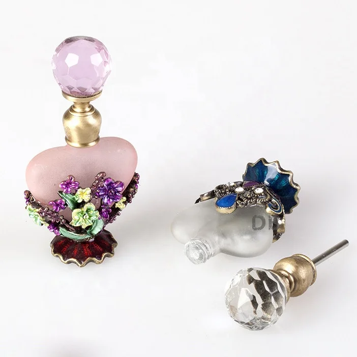 5ml Patented Metal Flower Mini Perfume Bottle Frosted Essential Oil Glass Refillable Attar Bottles Factory Outlet#59023,56597