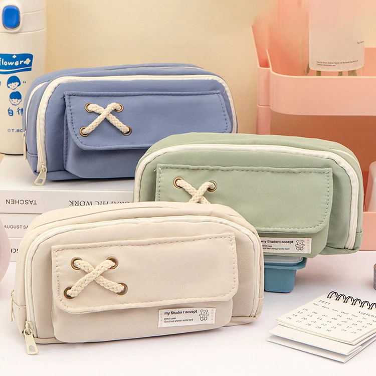 Fashion student large capacity simple school stationery pen bag wholesale pencil holder pouch school pencil case