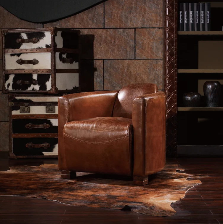 luxury antique classic retro Faux Leather Lounge Chair leather cigar sofa for Living Room Reception old fashion armchair
