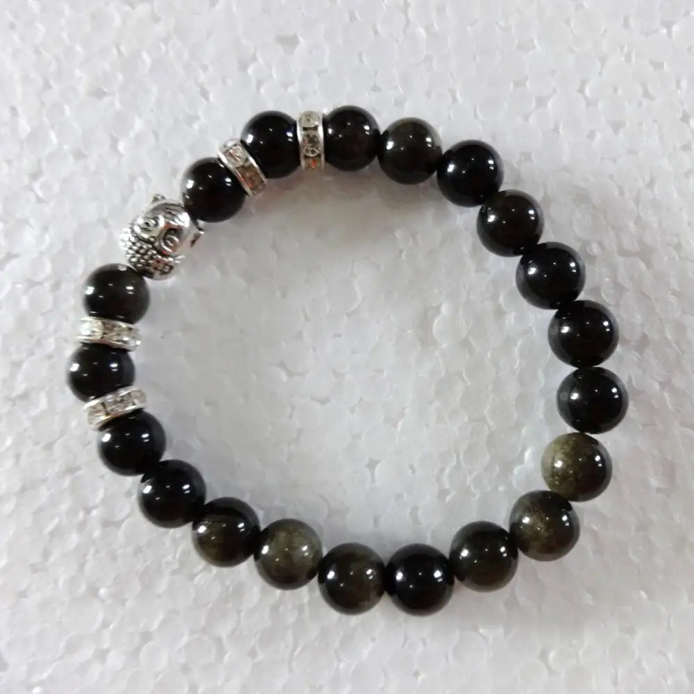 Wholesale Gemstone Buddha Bracelet : Black Obsidian Buddha Bracelet