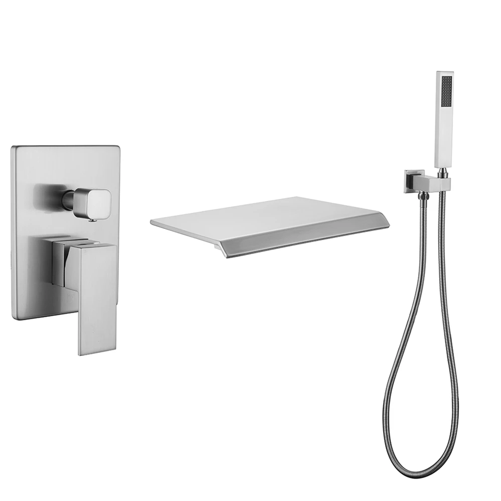 Modern Chrome Finish 200mm Waterfall Faucet Wall Mounted 3 Hole Dual Handle Hot Cold Water Brass Wash Basin Tap