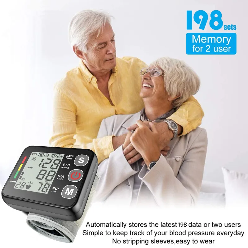 Home Family Healthcare Heart Rate Detector Voice Broadcast Digital Portable BP Machine Wrist Type Blood Pressure Monitor