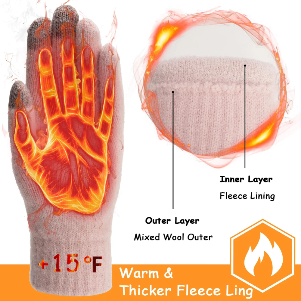 Zhenbang Women Touchscreen Gloves for Cold Weather Thermal Knit Fleece Lining Gloves for Women Ladies Glove