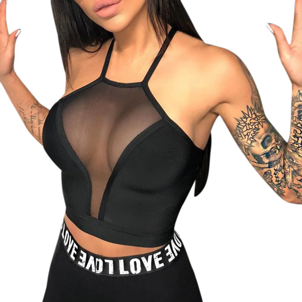 2019 Sports Yoga Bra Summer Women Tank Top Sleeveless Yoga Sport Crop Tops Shirt Mesh Breathable Perspective Sexy Sports Vest