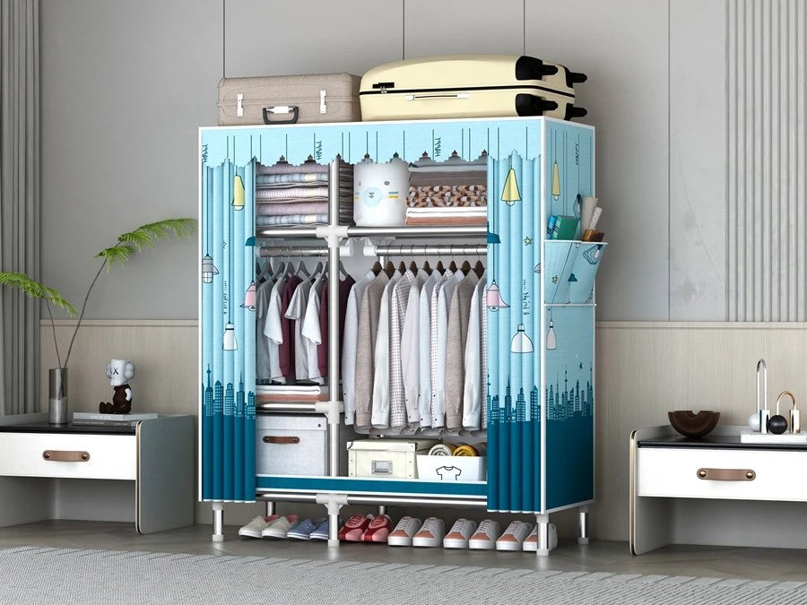 Good Quality New Arrivals Foldable Metal Wardrobe Bedroim Bedroom Furniture Foldable Simple Cloth Wardrobe
