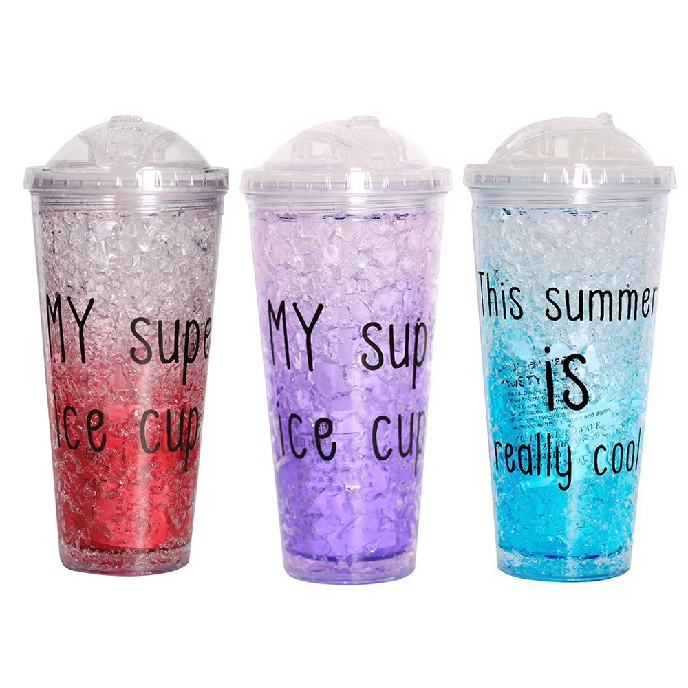 hot selling beach Freezing Gel ice cream cup wholesale reusable custom logo plastic cup with lid and straw