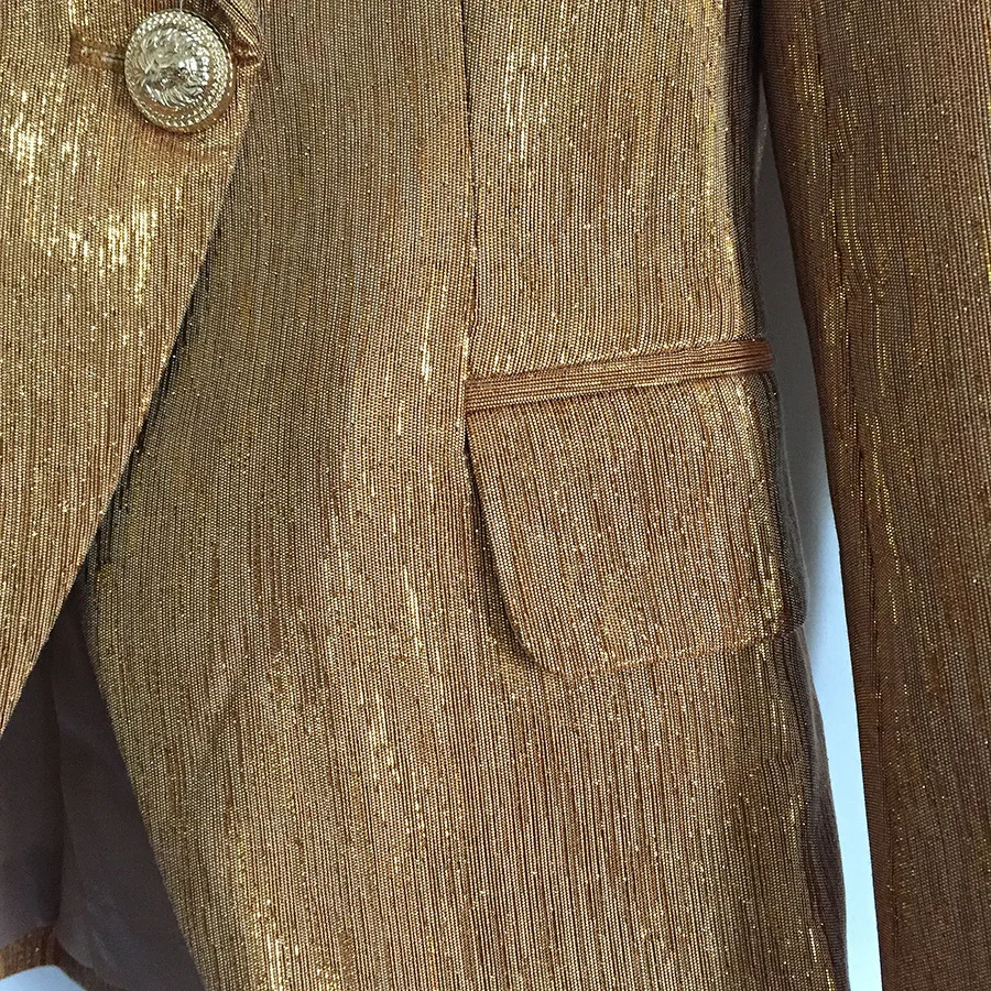 Custom womens clothing fashion gold ladies double breast blazer jacket