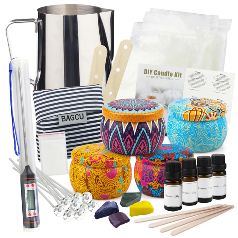 Scented candle diy set luxury cup shape lavender lemon ocean rose vegetable essential oil soy wax handmade fragrance candle kit