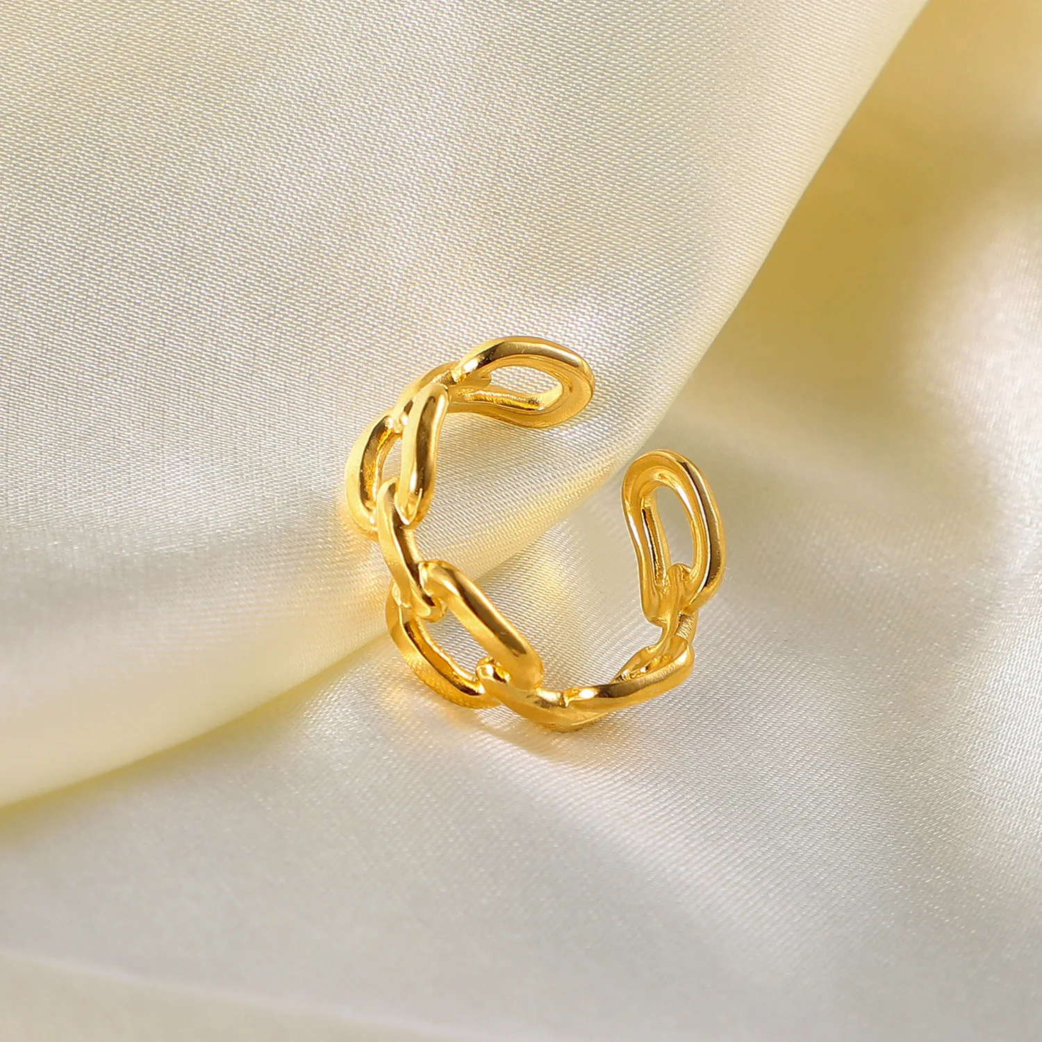 Новое модное регулируемое кольцо 18K позолоченная Титановая Сталь Ювелирные Изделия Квадратная цепочка с пряжкой Открытое из нержавеющей стали для женщин
