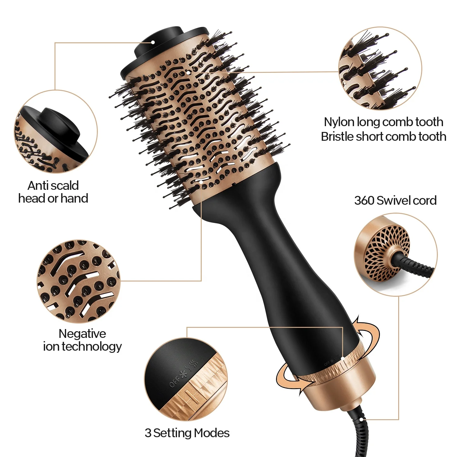Professional one step round volumizer blow dryer brush 5 in 1 hot air hair dryer brush