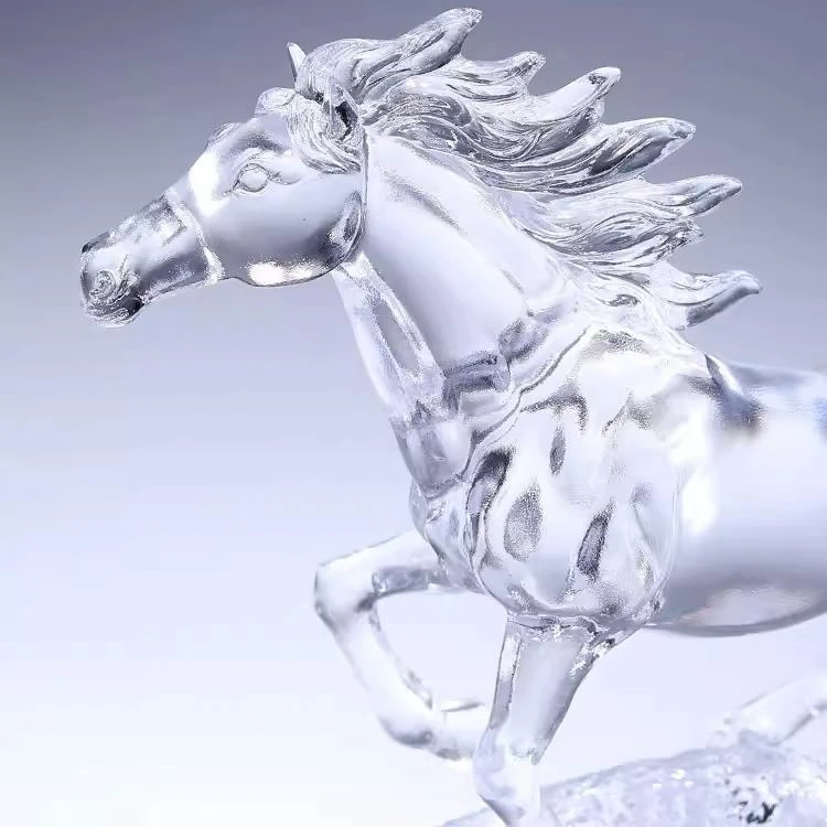 G015 Liuli White Horse Ornament Crystal Crafts Creative Office Living Room Home Decoration Light Luxury High-grade Opening Gift