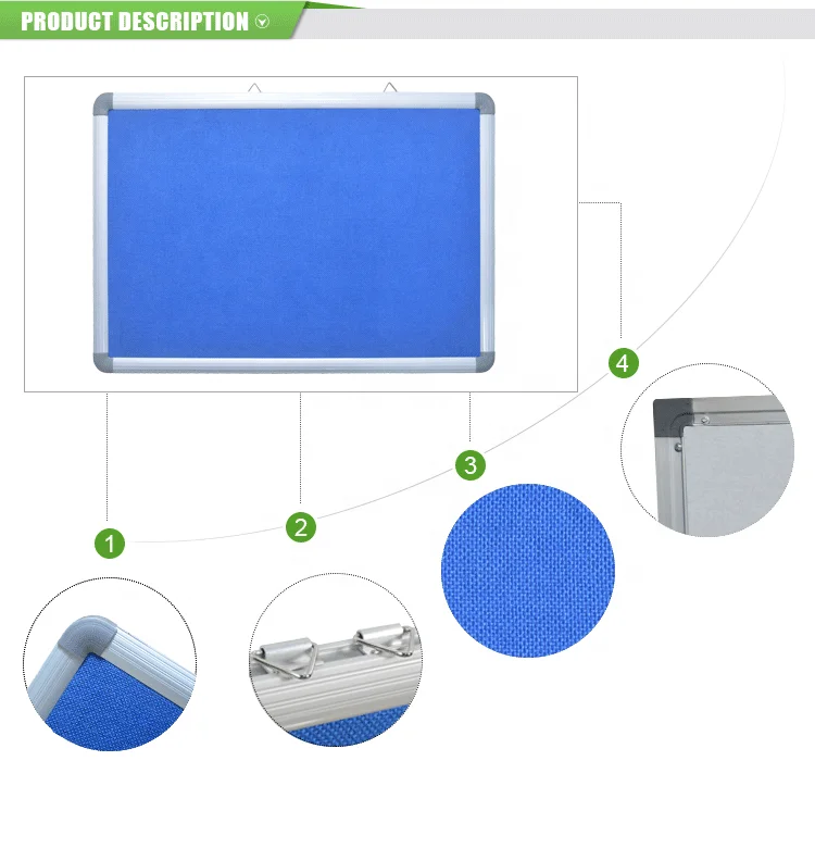 Indoor Message Decorative Soft Fabric/Felt Board Aluminum Frame Cork Bulletin Board