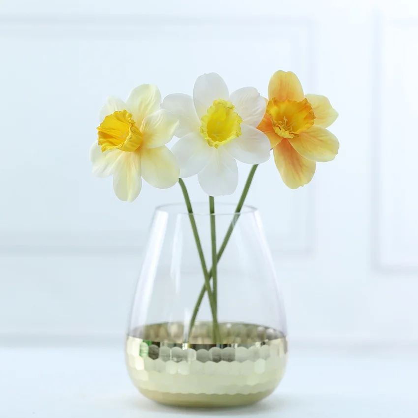 real touch long lasting simulation narcissus spring flower single stem latex artificial silk daffodil flower for home decoration