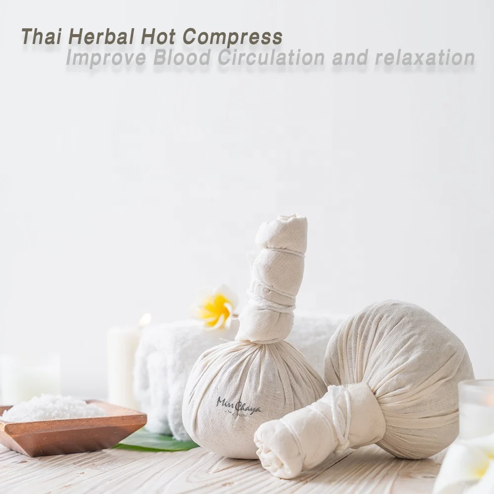 
MISS CHAYA Hot Compress Herbal Ball Thai Herb Zingiber Turmeric Bergamot White Color Spa Equipment Original Luxury for Spa TH;22 