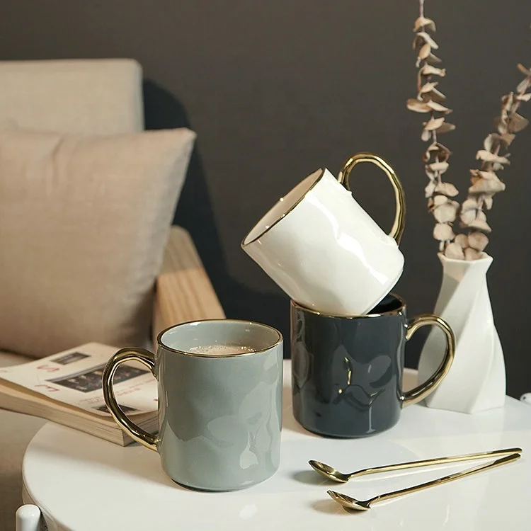 11oz white porcelain mugs luxury gold handle coffee mug ceramic black white green coffee mugs gift tea cup
