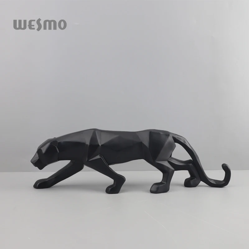 Abstract Sculpture Home Decoration Tabletop Ornaments Geometry Origami Figurine Black Resin Leopard Statue