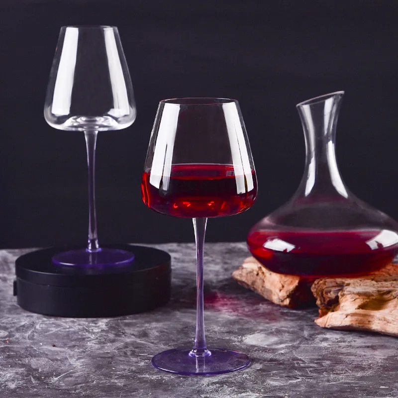 High Quality Crystal Wine Glass Custom Logo Hand Blown Red Wine Glasses Modern Purple Base Crystal Glass Cups for Party