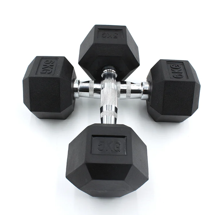 Home Gym Free Weightlifting Fitness Equipment LB KG Various Specifications Rubber Cast Iron Hexagon Dumbbell