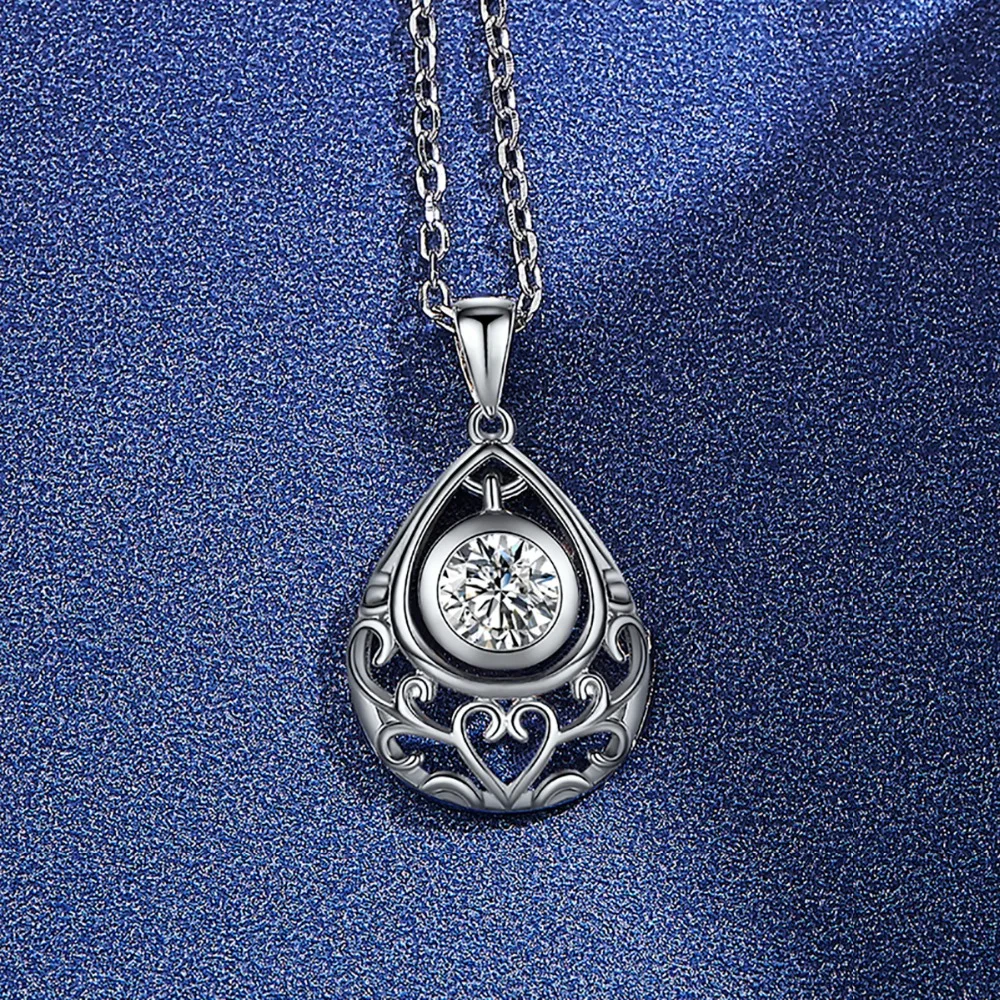 Water Drop Pendant Necklace for Women 925 Sterling Silver Rhinestone Crystal Pendant Skeleton Heart Girls Necklaces Jewel
