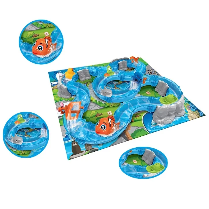 Kids Water Track 2 Player Fishing Game Desktop Toys With Waterproof Mat