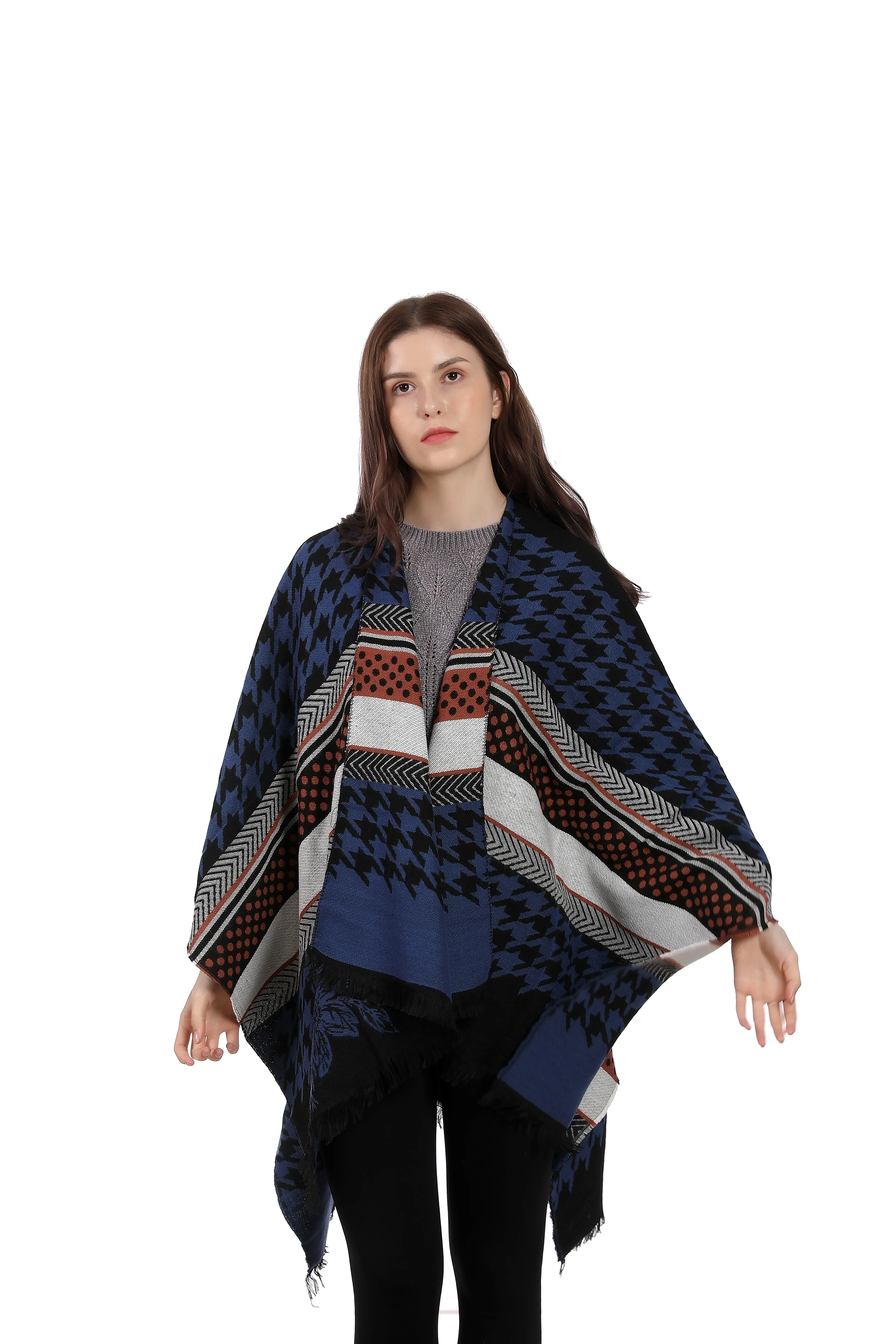 Thin Tassel National Ethnic New Design  Pashmina Poncho Wrap Wool Shawl Cape Winter Blanket Free Sample