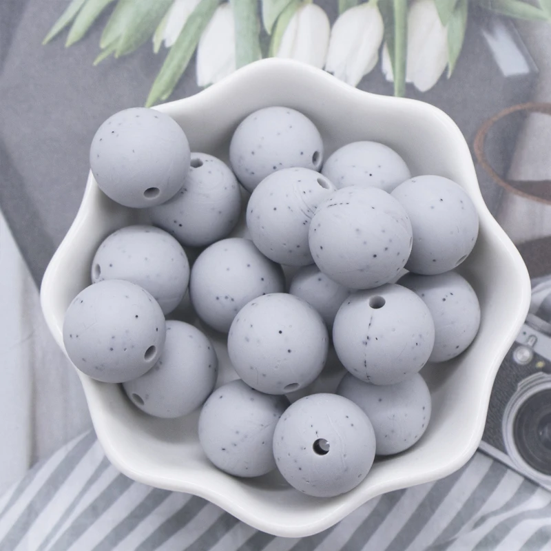 Melikey DIY Silicone Chew Beads Round Soft Silicone Teething Bracelet Making Baby Beads