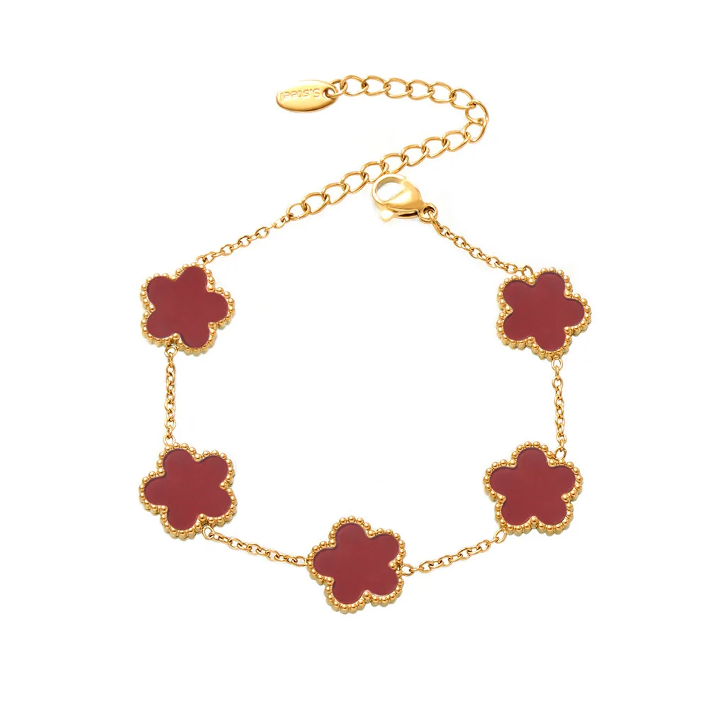 High Quality Lucky Black White Clover Bracelet Gold Non Tarnish Waterproof 316L Stainless Steel Leaf Clover Bracelet