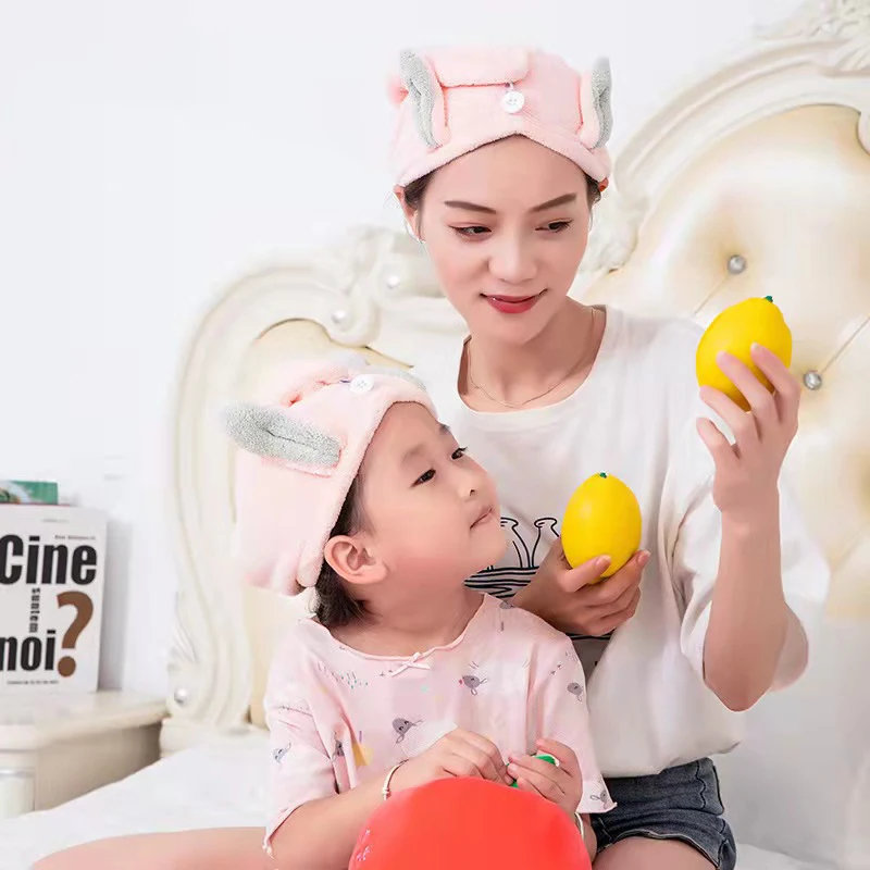 Wholesale hot sale Cute Rabbit ears cartoon thick shower dry hair towel microfiber hair turban for women children