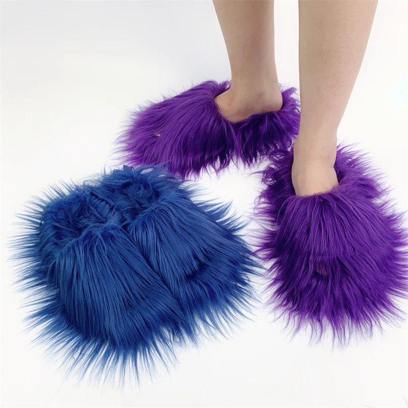 Ready to ship 2024 winter plush shoes Mongolian fur slid fashion fur slippers for women