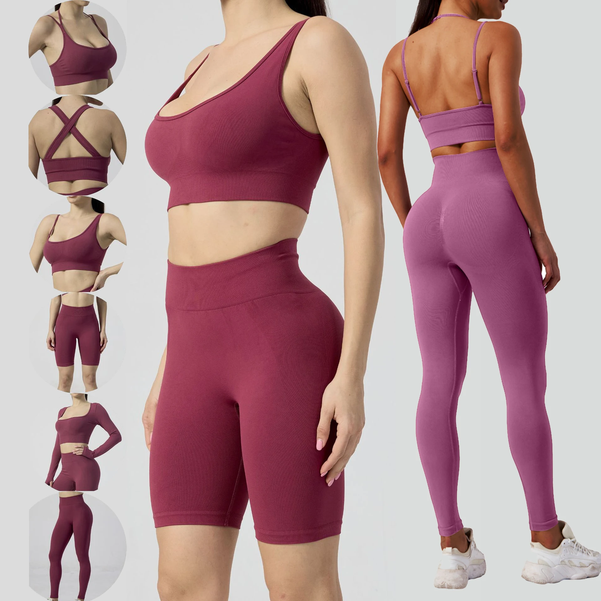 Athletic Wear 6 Pcs Sports Tracksuits Women Quick Dry Running Leisure Suit Women Seamless Workout Set