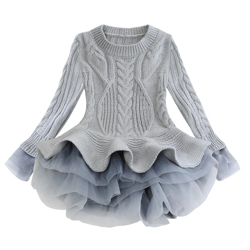 2021autumn and winter models girls organza sweater dress long sleeves puff Princess dress