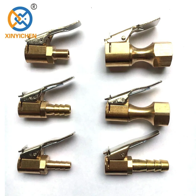 6mm 8mm tire valve inflation brass air chuck with clip, tire chuck hose end with for hose repair