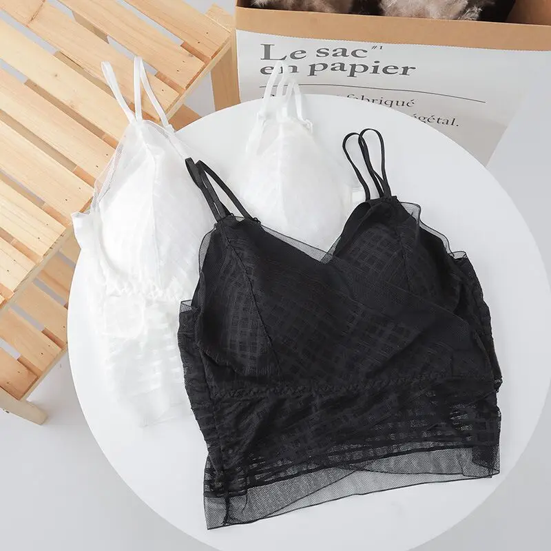 Summer girls bralette top strapless short beautiful back Cup vest tube top Wireless Bra large v-neck women lace chest wrap