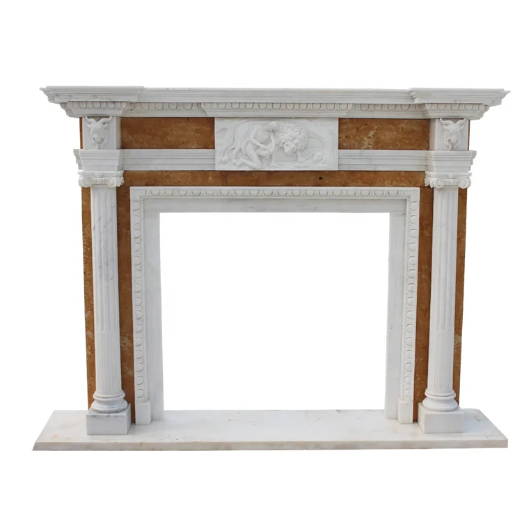 Natural stone classic European design hand carved fireplace surround