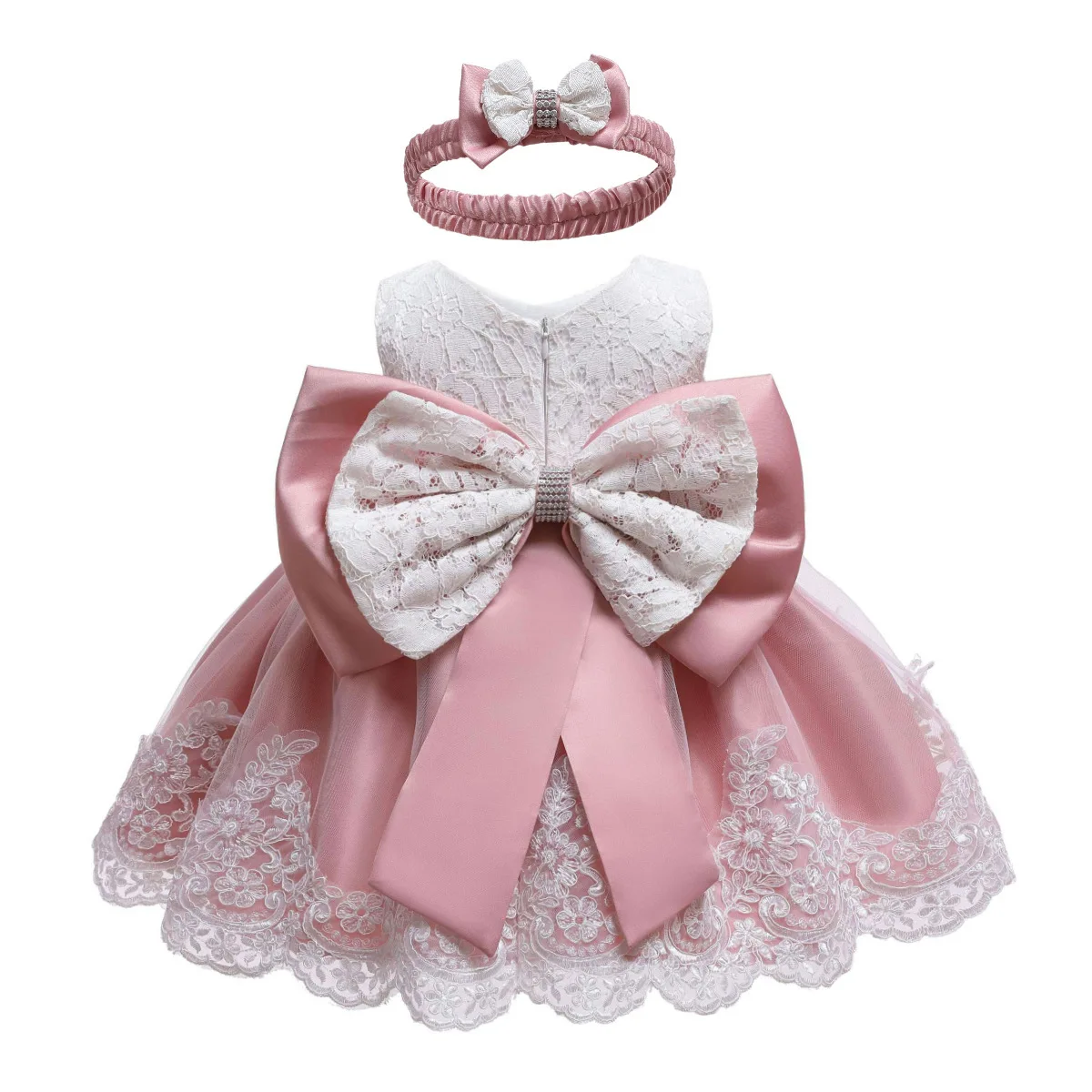White Baby Girl Party Dress 1 Year Party Baby Girl Dresses Frock little Princess Skirt With Free Hairband