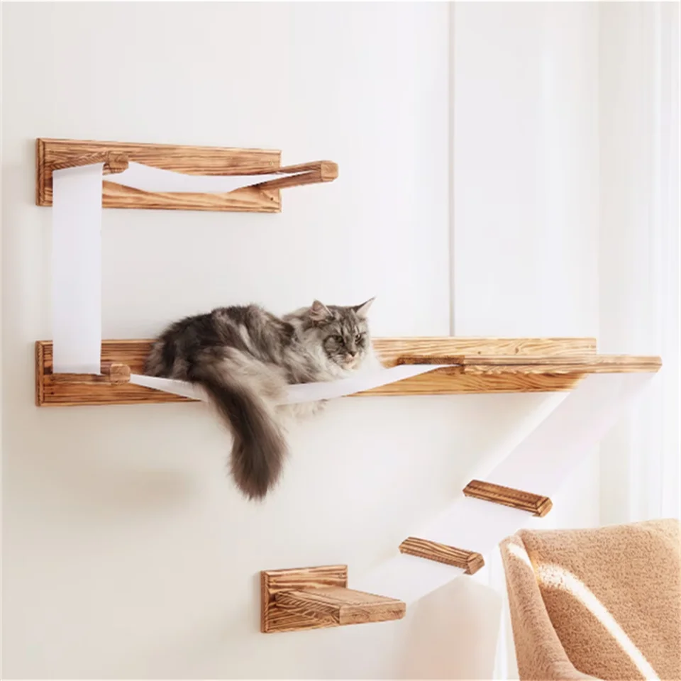 Pet Cat Bed Wood Pet Bed Cat Shelf Wooden Cat Wall Modern Furniture Elevated Solid Customized Logo Carton Box Sustainable CN;SHN