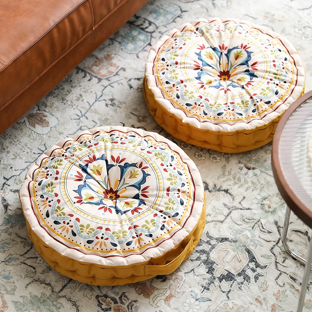 Wholesale bohemian comfort round handmade pleated floor seating cushion for kids room livingroom