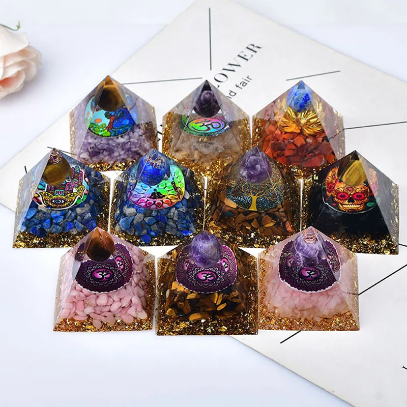 Crystal Red Jasper Gravel Resin Organ Pyramid With Lapis Lazuli Ball Healing Energy Tower For Meditation Ornaments