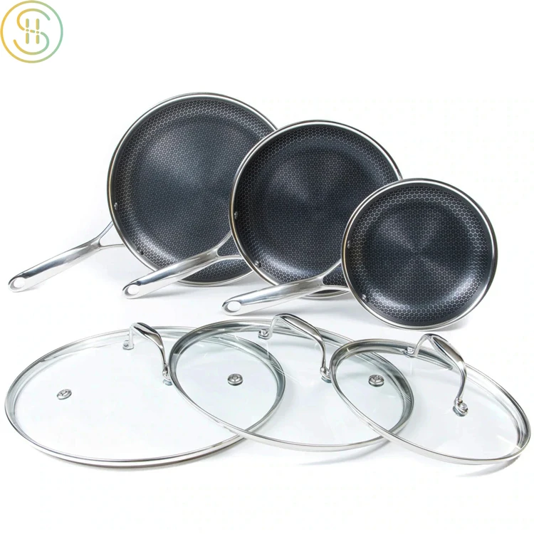 Amazon Hot Sell Frying Pans 304 Non-stick Stainless Steel Honey Chicken Frying Pan for Kitchen Cooking