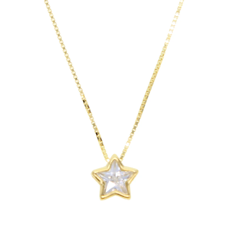 italy silver chain box delicate chain with star cubic zirconia cz single stone star pendant necklace